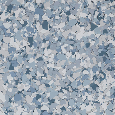 Close-up of a blue-gray terrazzo texture with irregular white and dark blue chips scattered throughout.