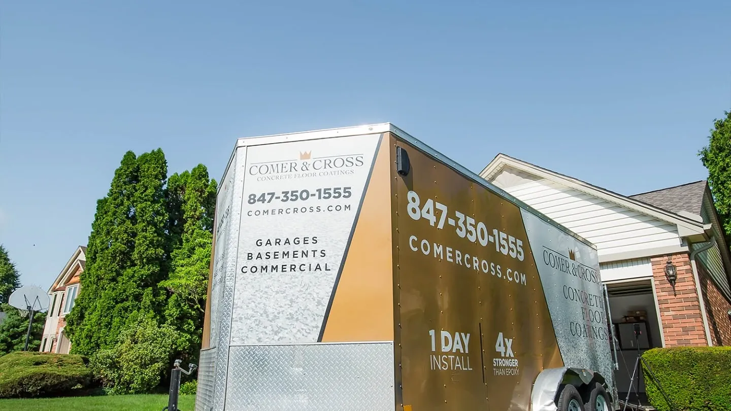 Comer & Cross work trailer parked at a customer home