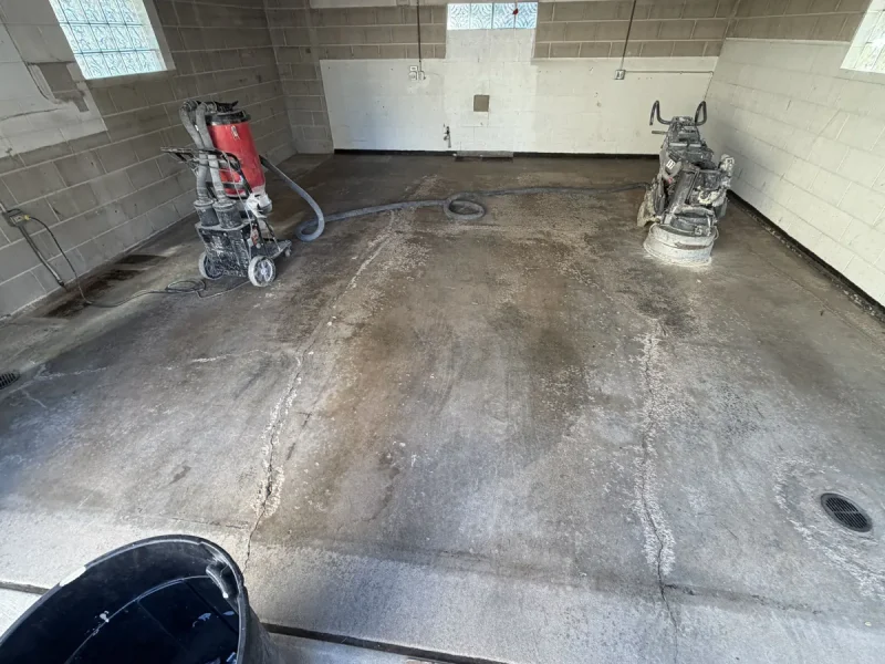 Garage floor before a Comer & Cross coating